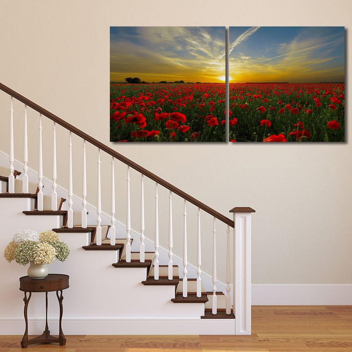 Feeby. Wandbilder - 2 Teile - 140x70 cm - quadratische Form Bilder Kunstdrucke Deko Panel MOHN, SONN