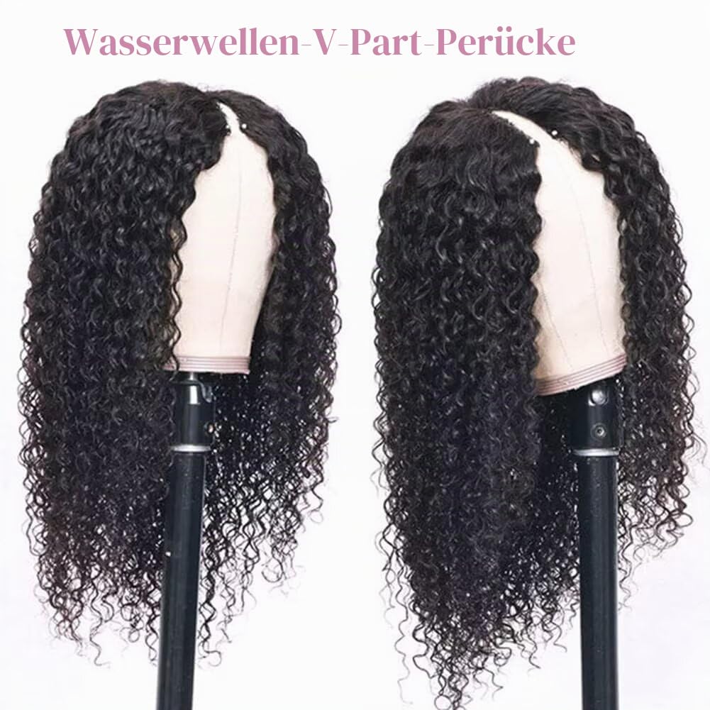 Echthaar Perücke Water Wave V Part Human Hair Wig For Women Culy V Part Human Hair None Lace Front W