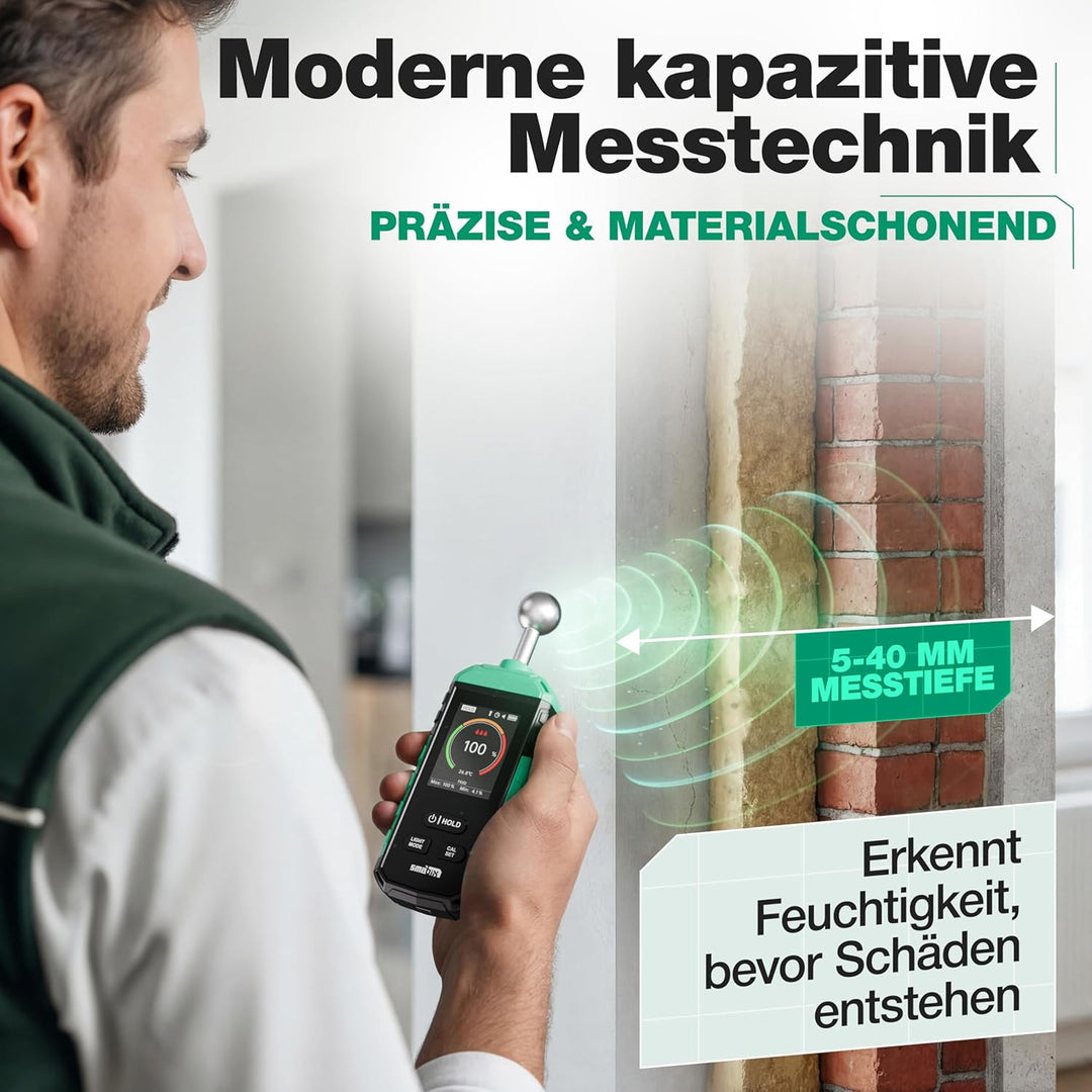 Smabix® Feuchtigkeitsmessgerät Wand, Holz, Gips, Granit, Moisture Meter für Wände Mauerwerk Beton -