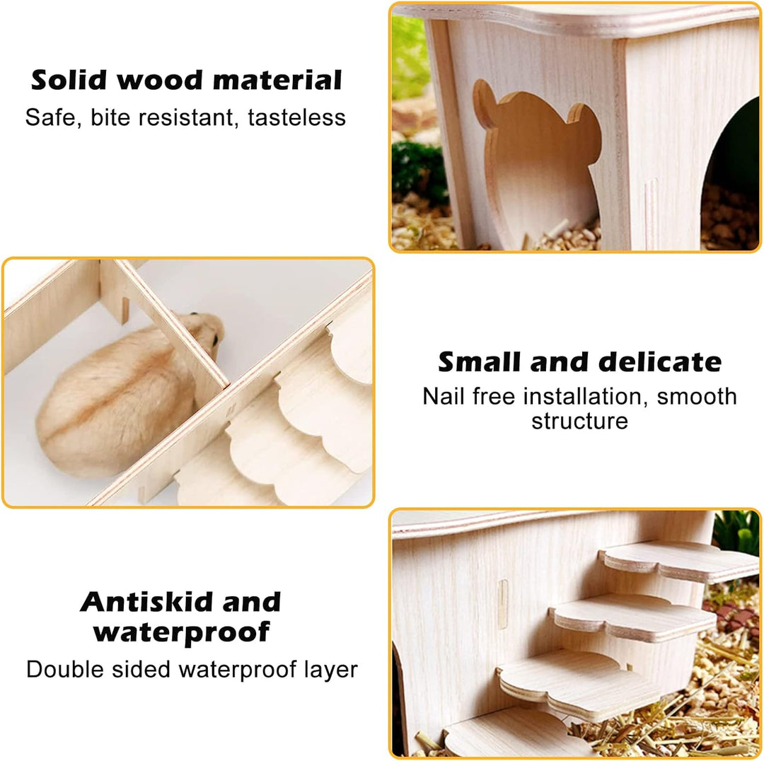 Vegena 2 Stück Hamster Haus, Hamster Haus aus Holz, Hamster Mehrkammernhaus, Hamster Eckhaus Holz Ha