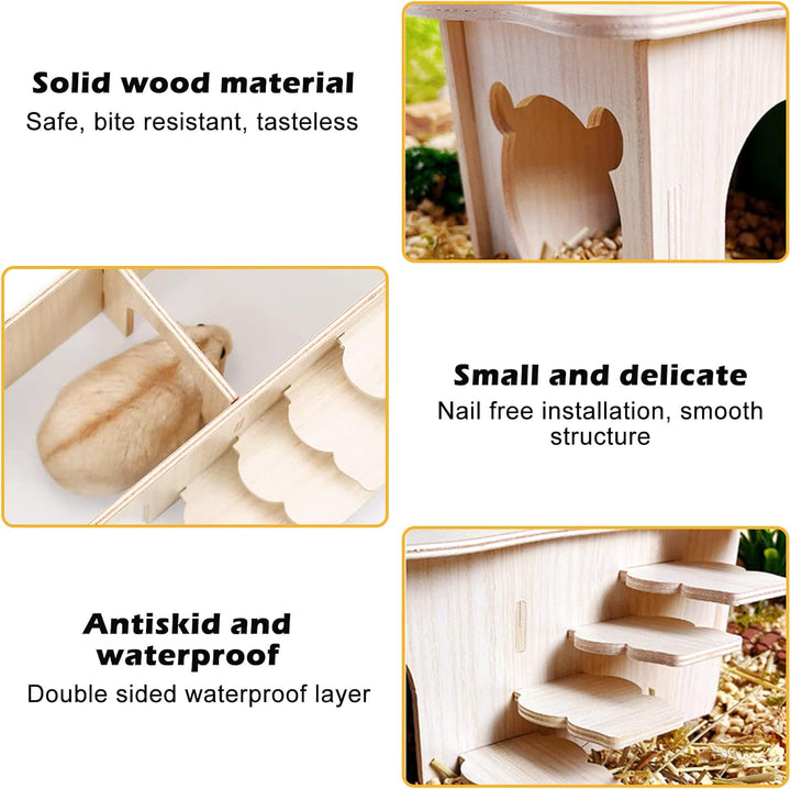 Vegena 2 Stück Hamster Haus, Hamster Haus aus Holz, Hamster Mehrkammernhaus, Hamster Eckhaus Holz Ha
