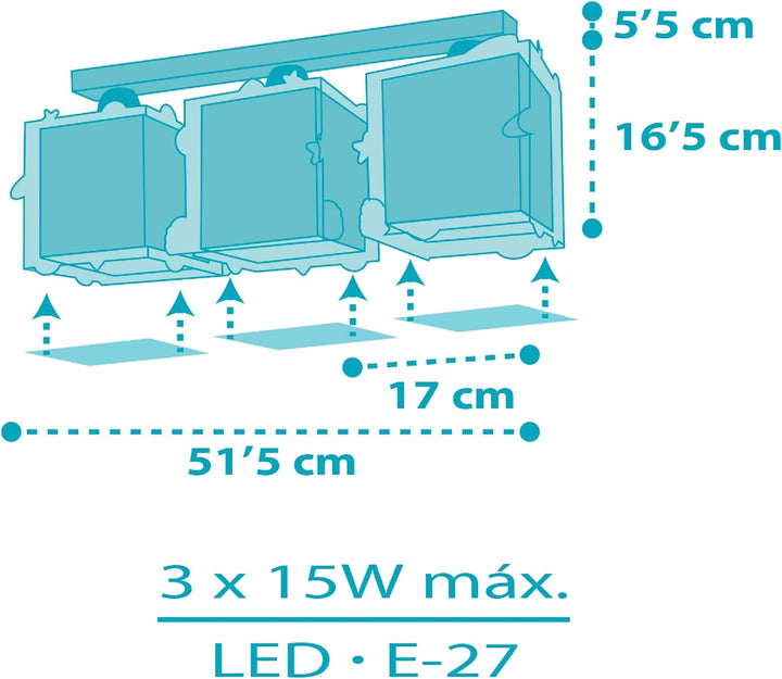 Dalber Deckenleuchte für Kinder 3 Luces Rocket Raum Rakete Sonnensystem, 63353, E27, Blau