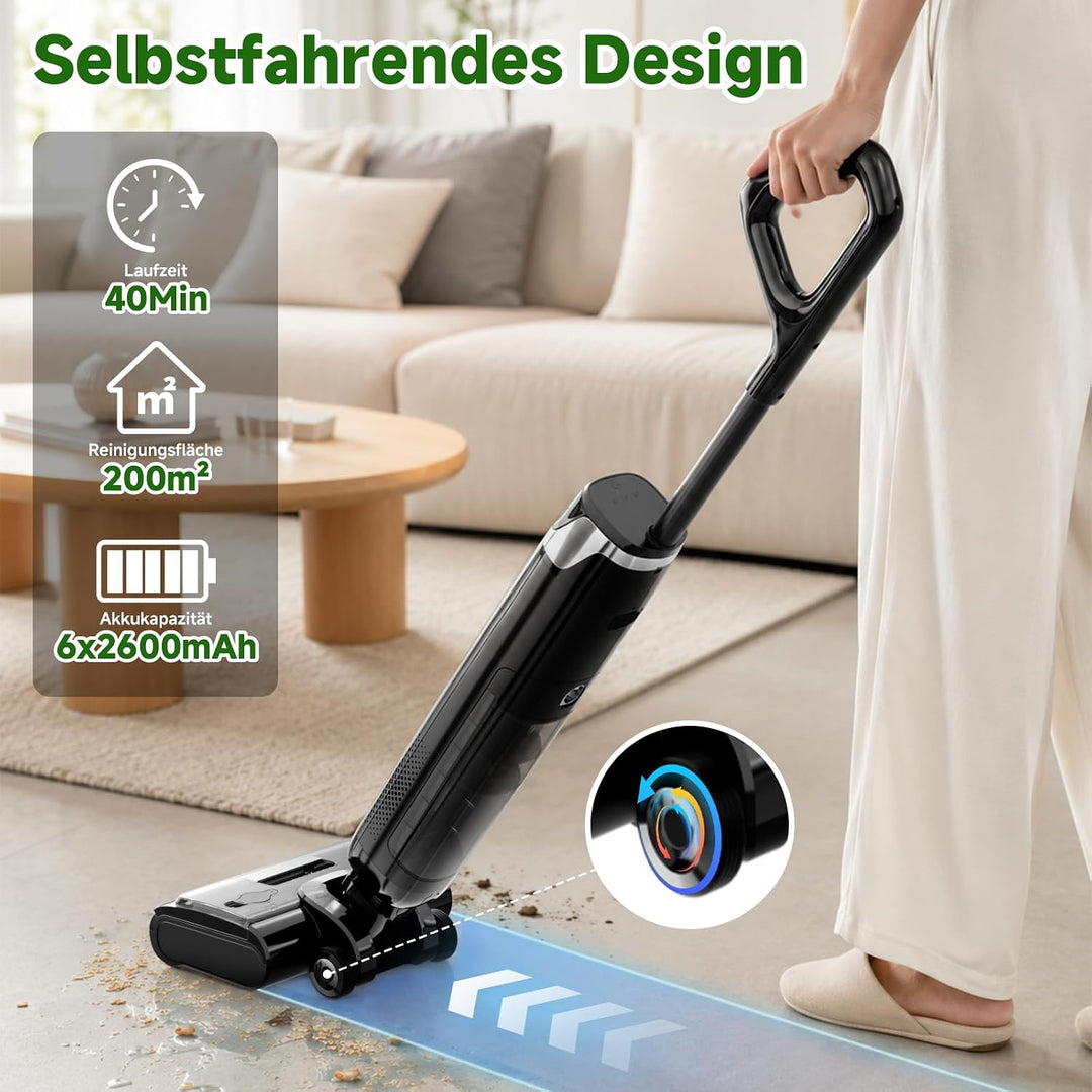 Hearten Nass Trockensauger, 180° Lay-Flat, Selbstreinigung, Anti-Tangle Schwarz, Schwarz