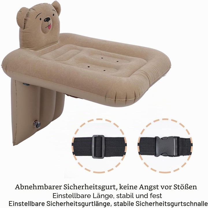 Cartoon-Bär-aufblasbares Autobett, abnehmbarer Sicherheitsgurt, aufblasbares Reisebett für Kleinkind