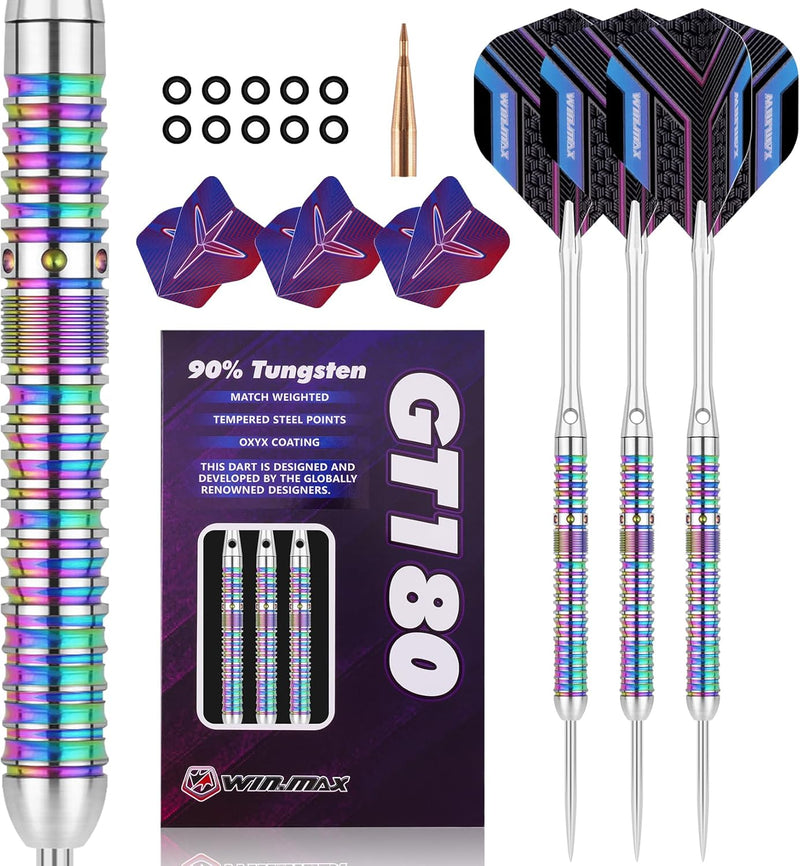 WIN.MAX Dartpfeile mit Metallspitze 90% Tungsten 3 Stück 90% Wolfram Stahl Darts 18-28 Gramm Dart pr