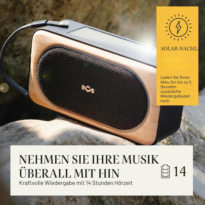 Marley House of Roots Solar Bluetooth Lautsprecher – Kleine tragbare Solar Lautsprecher Bluetooth Bo