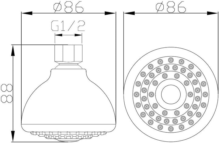 3x Duschkopf Brausekopf mit Antikalk - Düsen Wand, hochwertig verchromt 1/2 Zoll, 3