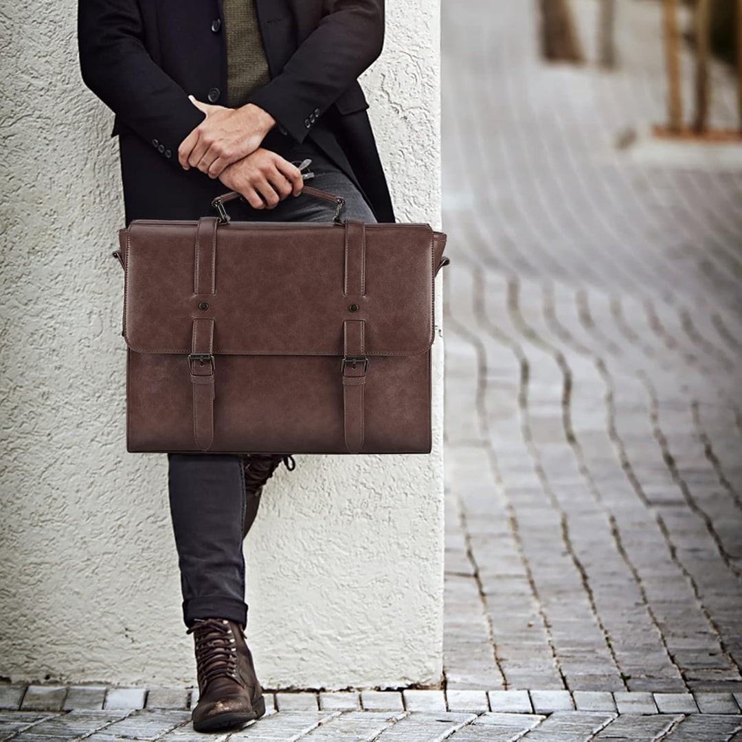 Lubardy Umhängetaschen Herren Aktentasche Laptoptasche 15.6 Zoll Wasserdichte Messenger Bag Vintage