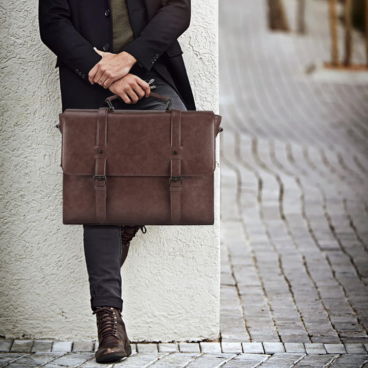 Lubardy Umhängetaschen Herren Aktentasche Laptoptasche 15.6 Zoll Wasserdichte Messenger Bag Vintage