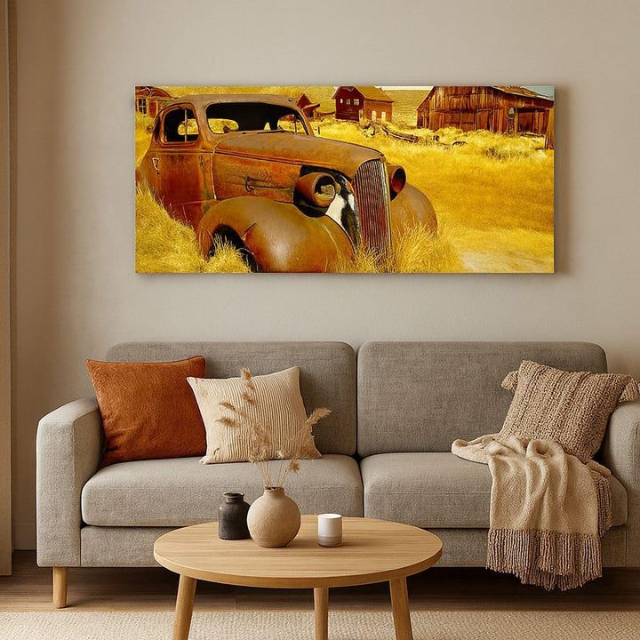 Panorama Bilder auf Leinwand 100x40cm Leinwandbild Bauernhof altes Auto aufgegeben Gross Wanddeko Bi