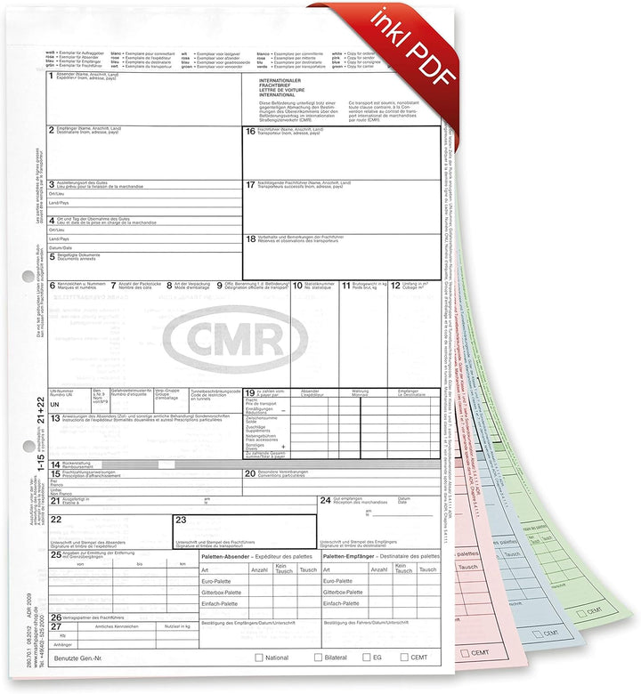 mashpaper CMR-Frachtbrief international selbstdurchschreibend 200 Stück Einzelsatz 280701, 200 Stück