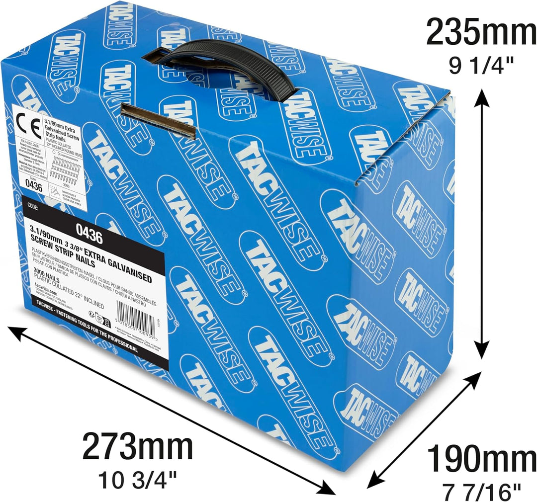 Tacwise 0436 Extra Verzinkte Rahmennägel 3,1/90, Rundkopf, Schraubschaft, 22° Neigung, Kunststoffgeb