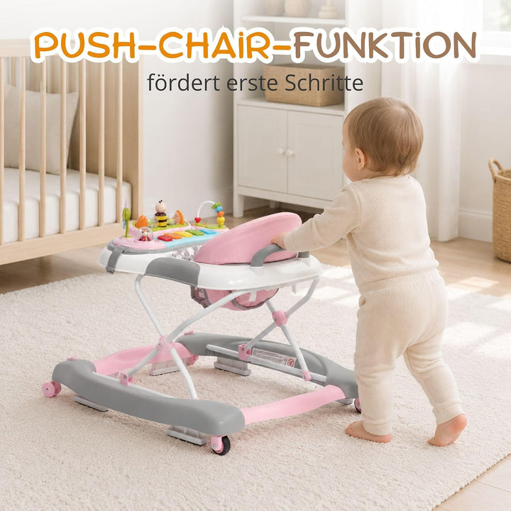 BRONEA 4-in-1 Gehfrei Baby ab 6 Monate | Lauflernwagen mit Schaukelfunktion und Spielpaneel mit Musi