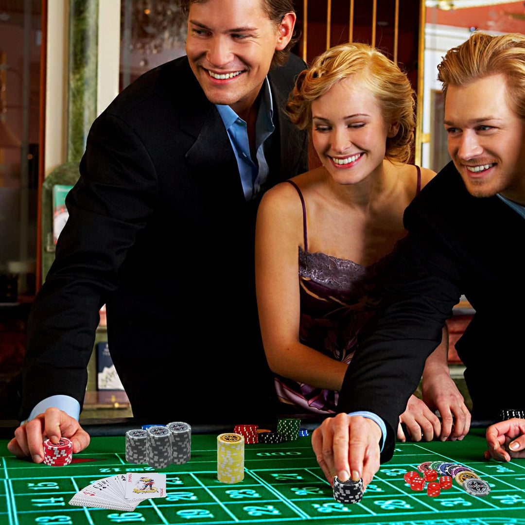 Pokerkoffer Set 500 Chips Pokerset mit 2 Pokerdecks, 5 Würfeln & Dealer-Buttons im Aluminiumkoffer (