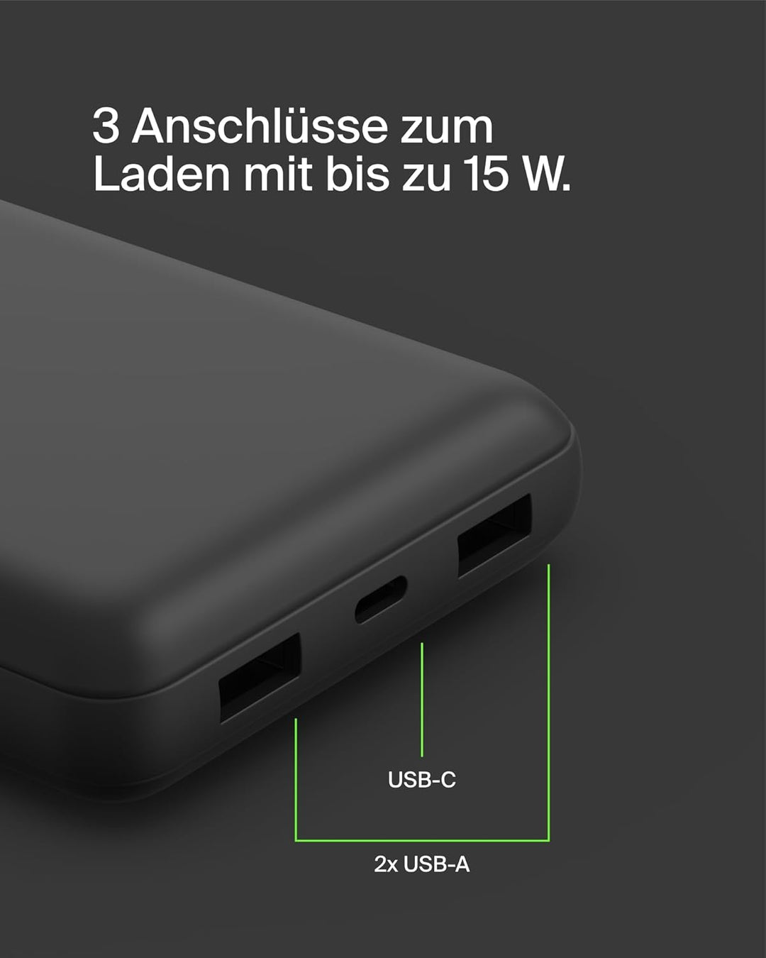 Belkin tragbares USB-C-Ladegerät, 20.000 mAh, 20K Powerbank mit USB-C-Ein-/Ausgang und 2 USB-A-Ansch