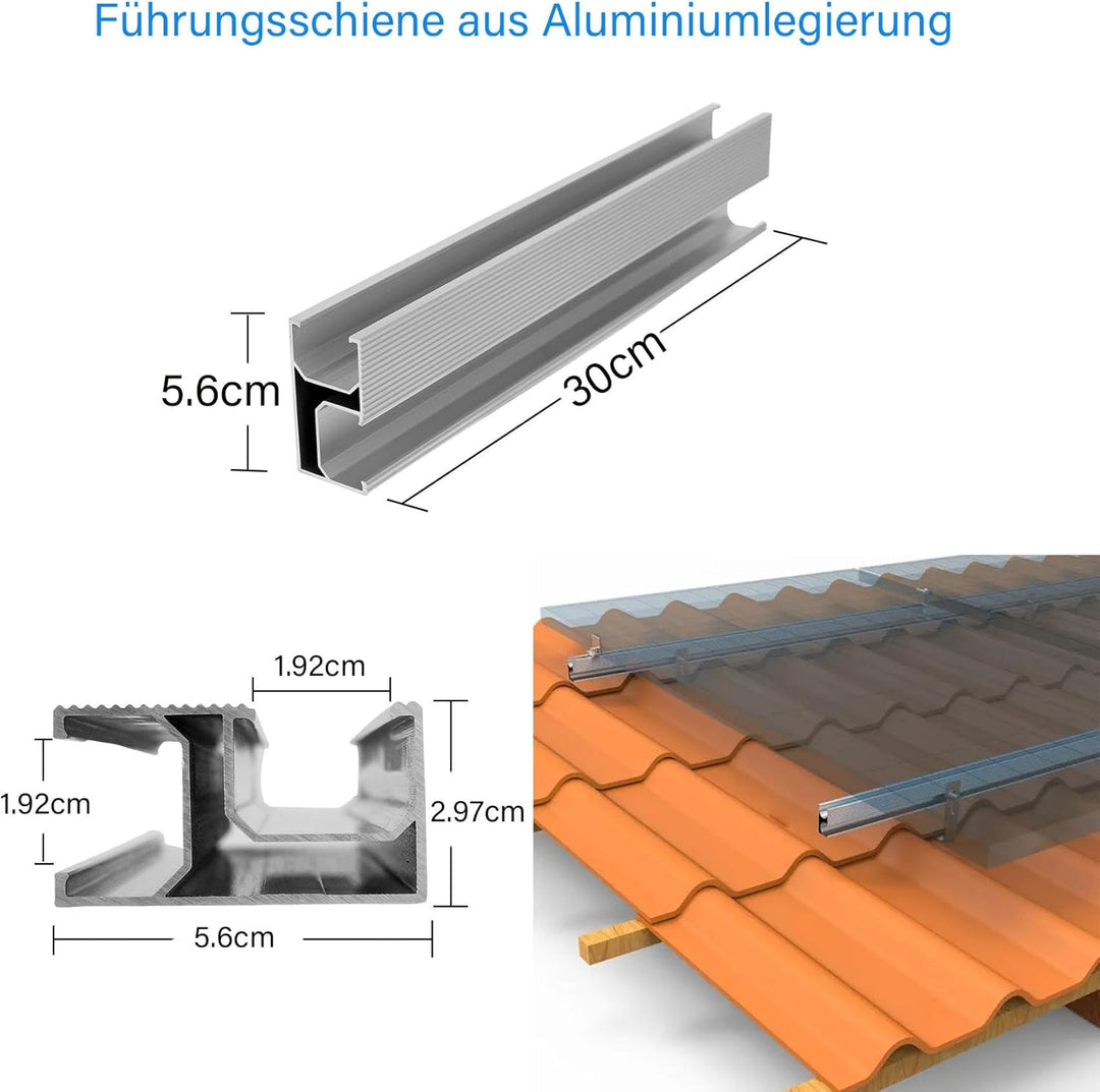 TEOV PV Montageset Ziegeldach Glasziegeldach, Befestigung Solarmodul Halterung mit 30cm Montageschie