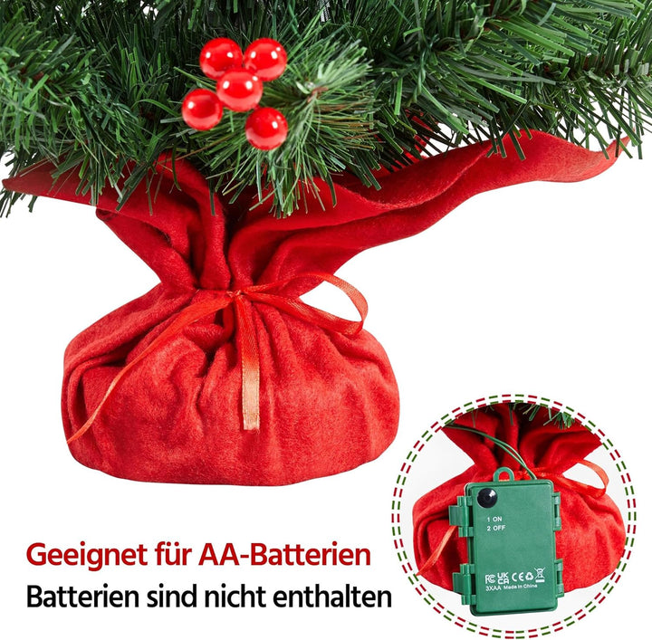 Yaheetech 90cm Mini Künstlicher Weihnachtsbaum mit 50 Warmweiss LED Beleuchtung & 60 Roten Beeren Kl
