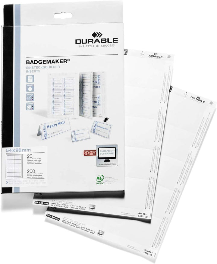 Durable Namensschild Click Fold 10 Stück mit Magnet im druckfertigen Set (54x90mm), mit 200 mikroper