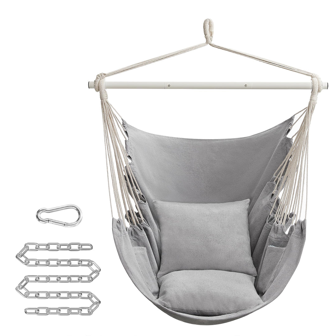 SONGMICS Hängesessel, Hängeschaukel, Hängestuhl mit 2 Kissen, Metallkette, bis 150 kg belastbar, Ind