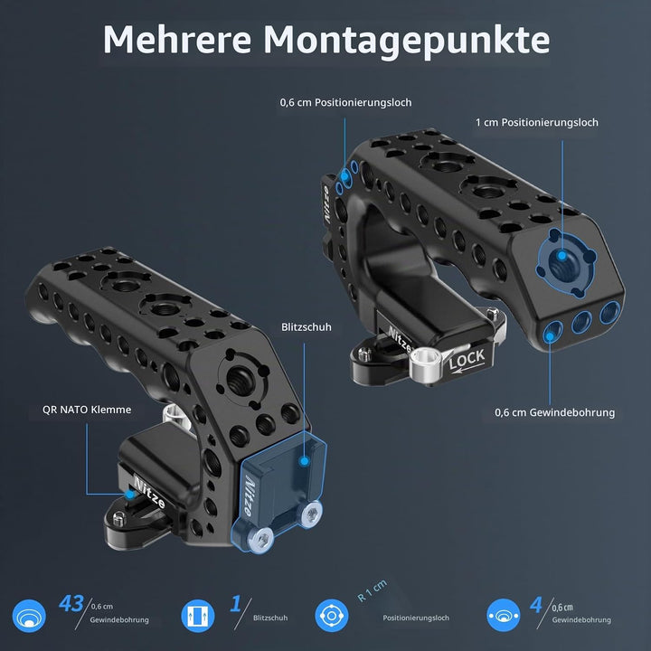 Nitze Top Handle Griff, NATO Top Handle mit QR NATO Clamp, NATO Rail und Cold Shoe Adapter für Unive