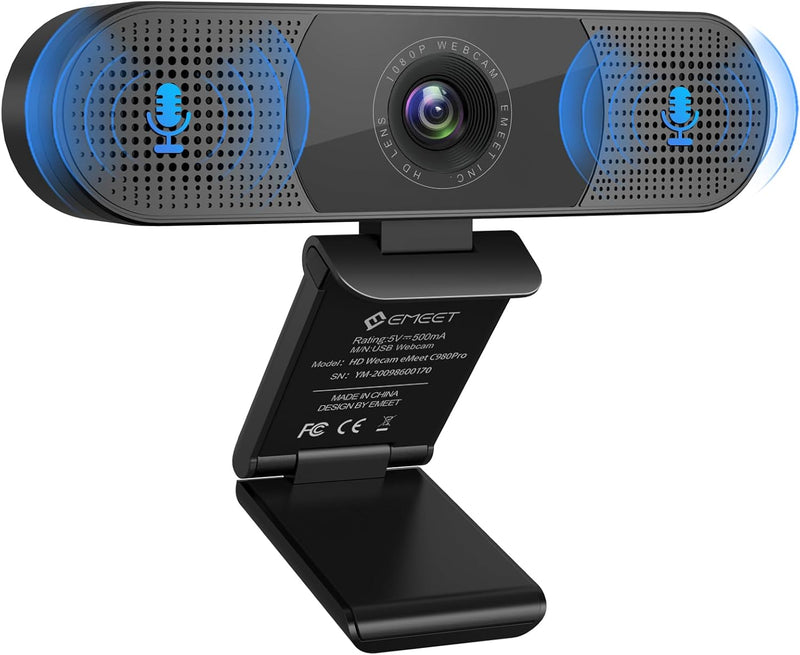 EMEET 1080P Webcam - C980PRO Webcam mit Mikrofon und Lautsprecher, Full HD Webcam mit Objektivabdeck