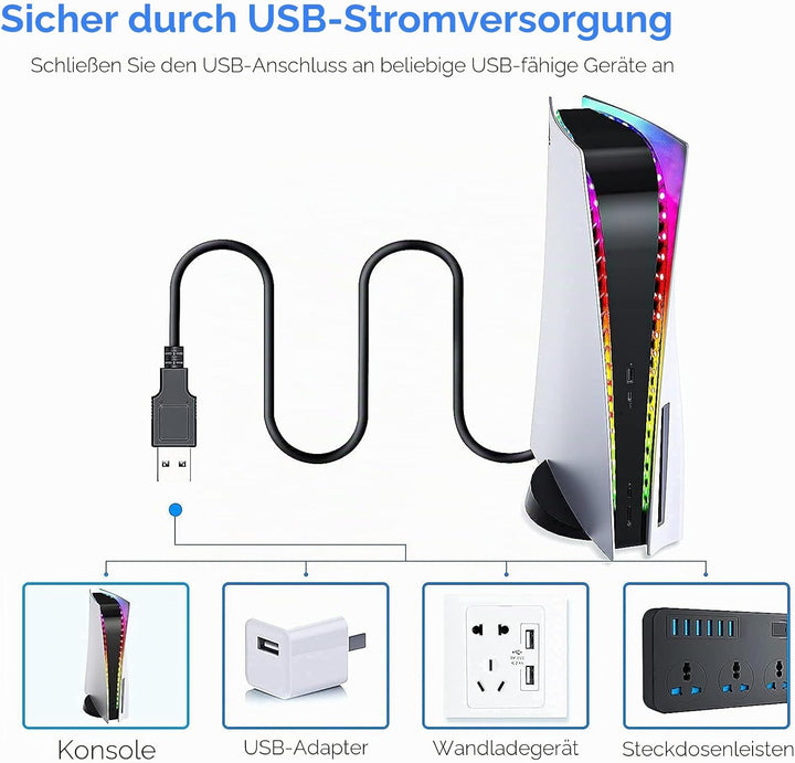 RGB LED Strip für PS5/Slim Konsole Digital/Disc Edition. FASTSNAIL LED Beleuchtung, 7 Farben, 358 Mo