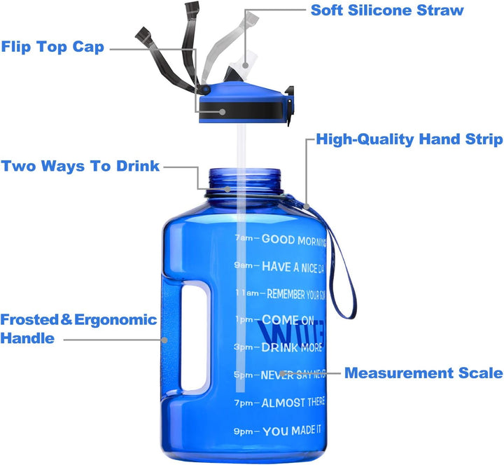 ETDW 3,78 Liter Trinkflasche Sport mit Zeitangaben und Strohhalme, 3,78L Gross Sportflasche BPA Frei