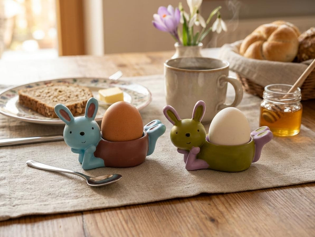 2er Set Eierbecher Hase Keramik – Lustige Osterdeko & Frühstückszubehör