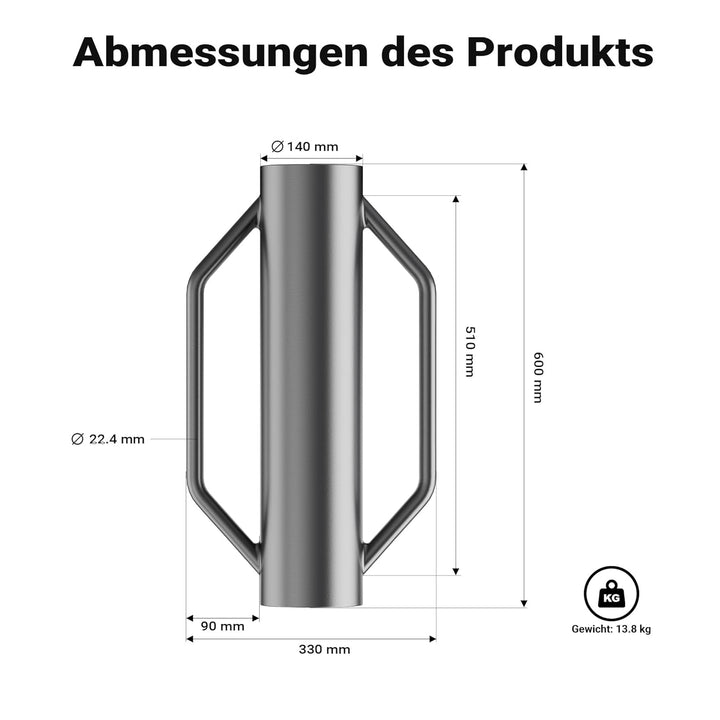 Wiltec Handramme Ø14 cm Zaunpfahlramme mit Handgriffe, Pfahlramme aus Stahl, Pfostenramme für Zaunba