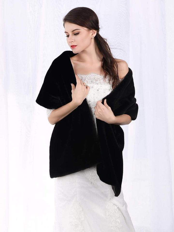Frauen 1920 Braut Hochzeit Kunstpelz Schal Wrap Schwarz Braut Pelz Schal Stola Fur Wraps und Tücher