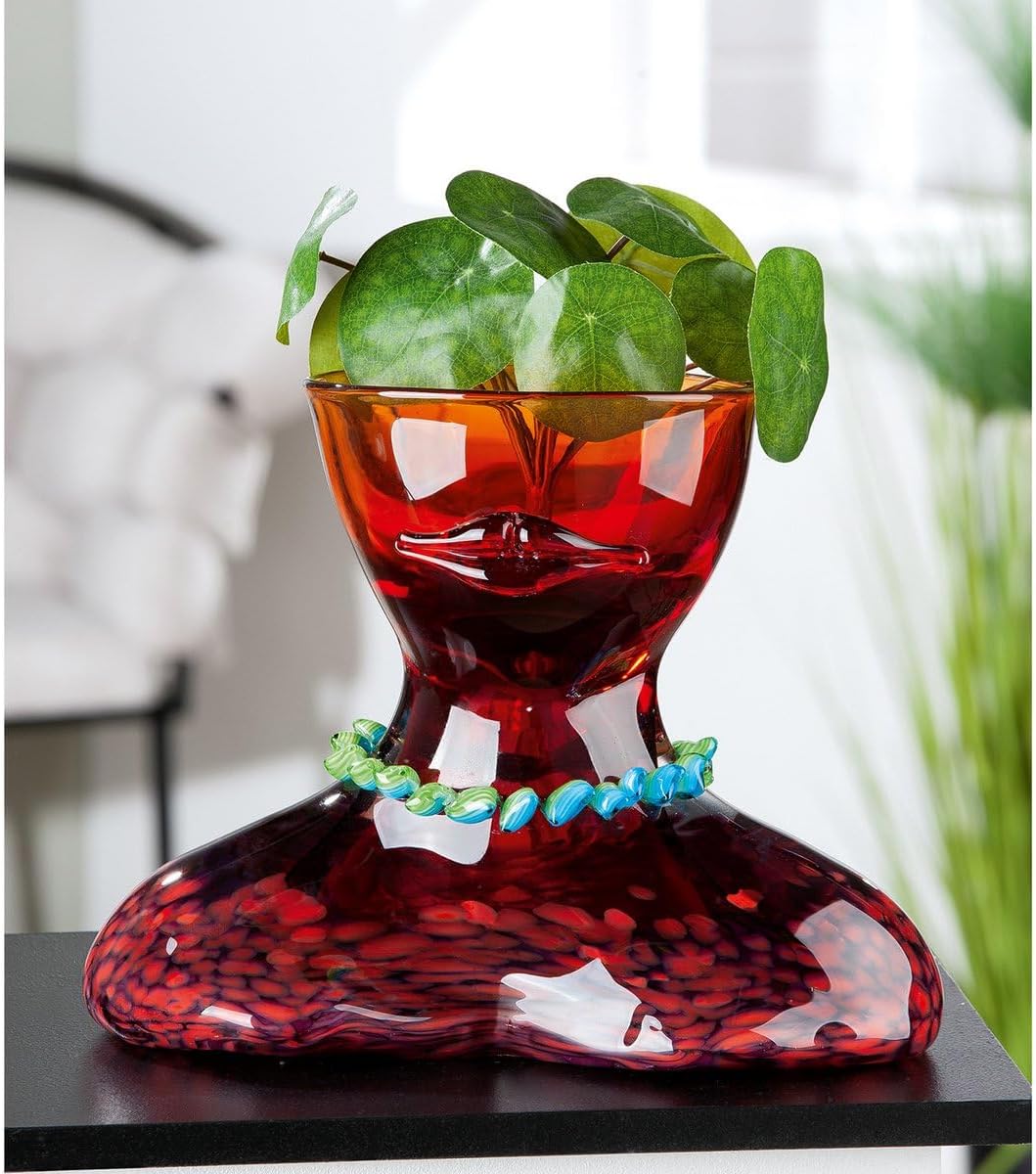 Glas Art Vase Dekovase - Deko Wohnzimmer - Geschenk für Frauen Geburtstag - Farbe: rot - Höhe 25 cm