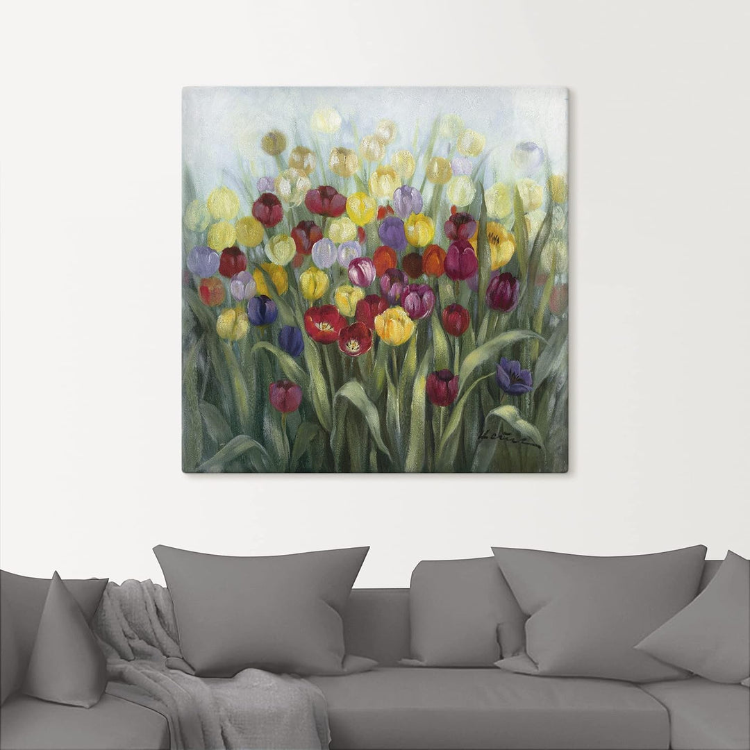 ARTland Leinwandbilder Wandbild Bild auf Leinwand 50 x 50 cm Botanik Blumenwiese Tulpe Malerei Bunt