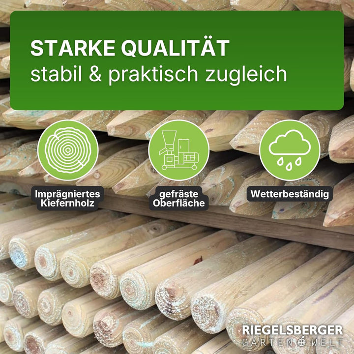 Gartenwelt Riegelsberger Pfahl Ø 4,6 cm Länge 150 cm 5 Stück Holzpfahl Kiefer imprägniert Kiefernhol