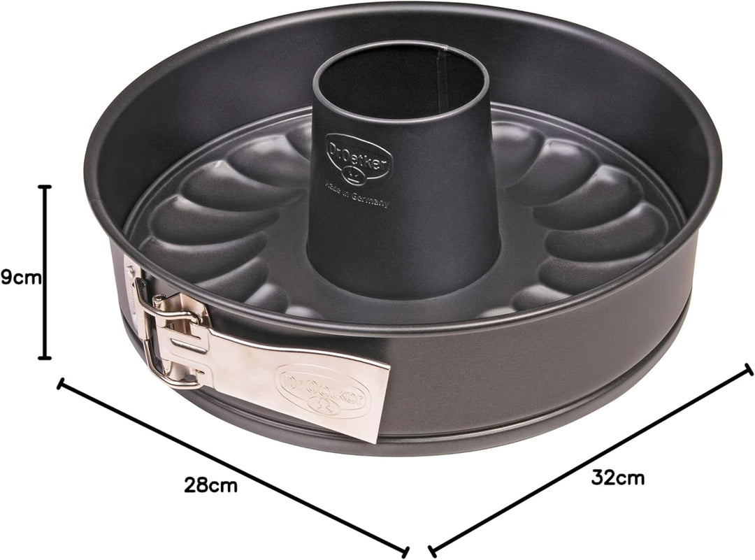 Dr. Oetker Springform mit Flach- und Rohrboden Ø 28 cm, Kuchenform aus Stahl mit Antihaftbeschichtun