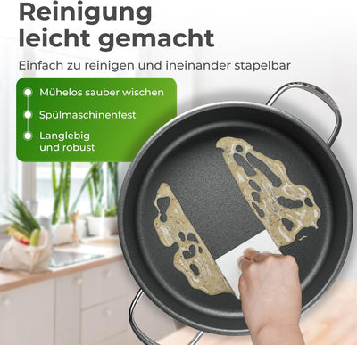 KLAMER Servierpfanne mit Deckel 28cm Induktion, Edelstahl Schmortopf backofengeeignet, Schmorpfanne