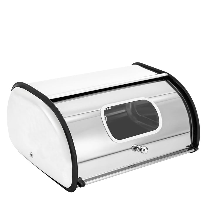 Brotkasten Edelstahl Weiss, Rollbrotkasten mit Acryl-Sichtfenster und Lüftungsöffnungen, Brotbox zur