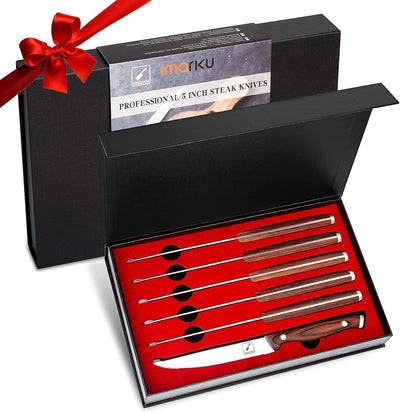 imarku Steakmesser 6-teilig Set aus deutsche Edelstahl mit Pakka-Holzgriff, scharfe gezahnte Pizzame