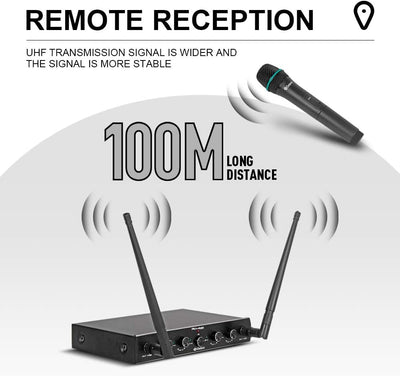D Debra Audio AU400 Pro UHF 4-Kanal-Funkmikrofonsystem mit schnurlosem Lavalier Headset Mikrofon, Me