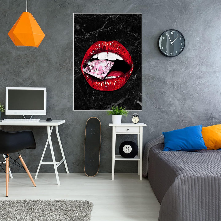 wandmotiv24 Poster als Wanddeko, Grösse Din A0, Diamant im Mund, Marmor, Frau, Frauen Lippen Motive,