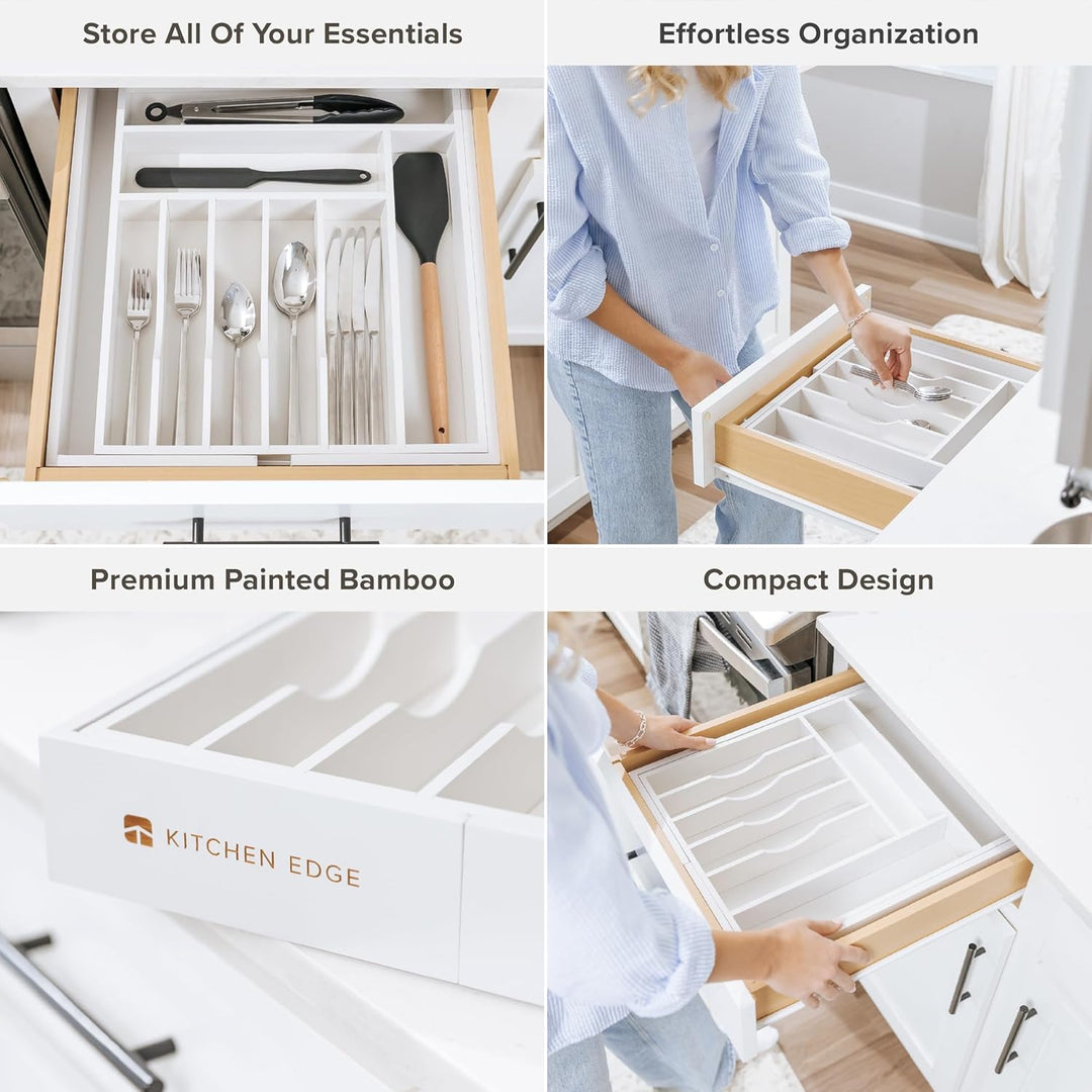 KitchenEdge Hochwertiger Besteck- und Utensilien-Organizer für Küchenschubladen, erweiterbar 38,1 bi
