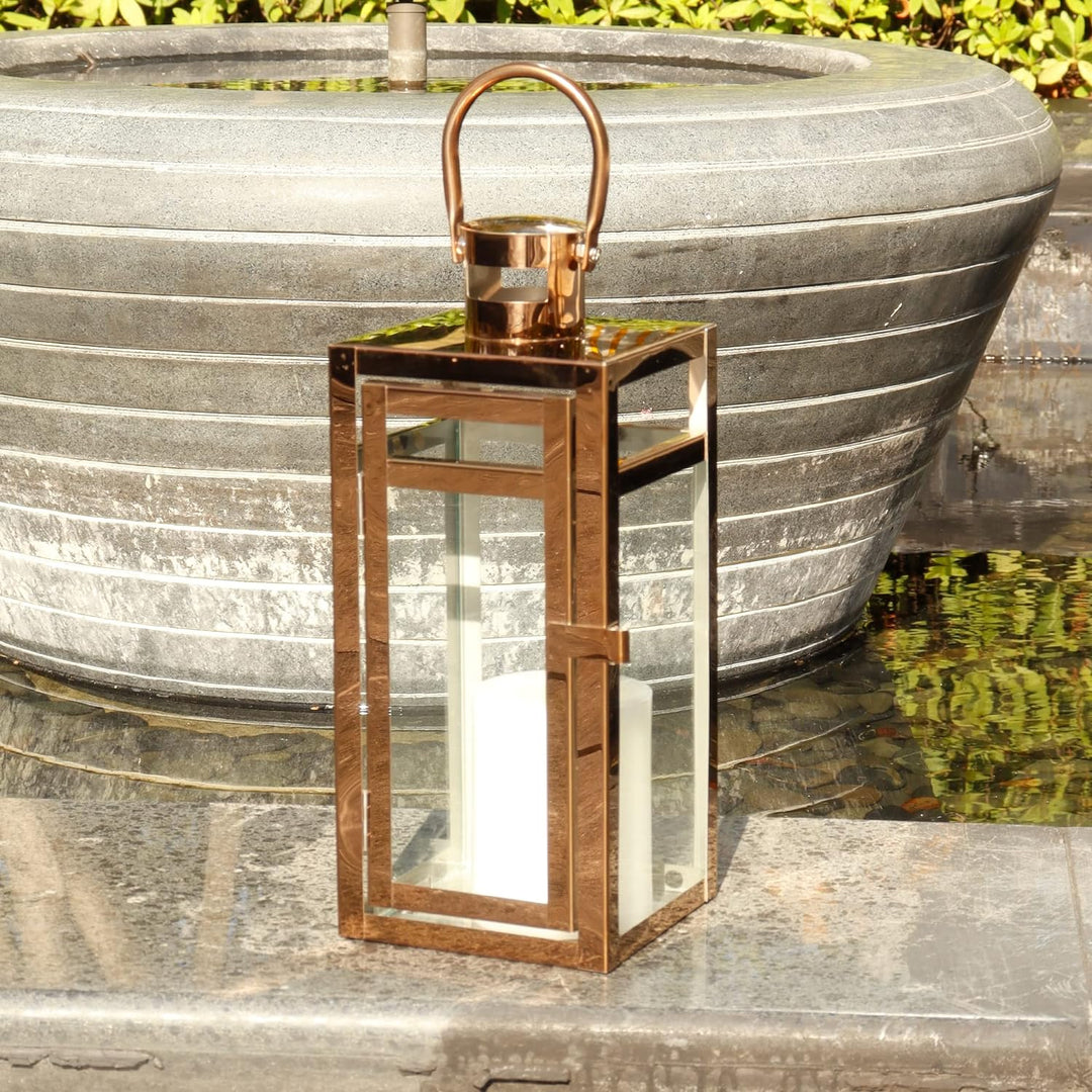 TRIROCKS Edelstahl Kerze Laterne 30,5cm Hoch Glas Hängende Kerzenständer Windlicht für Hochzeitsgesc