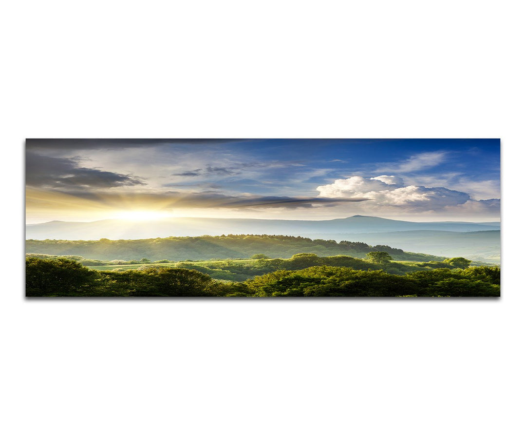 Paul Sinus Art Panoramabild auf Leinwand und Keilrahmen 150x50cm Ukraine Berge Wald Sonnenaufgang Wo