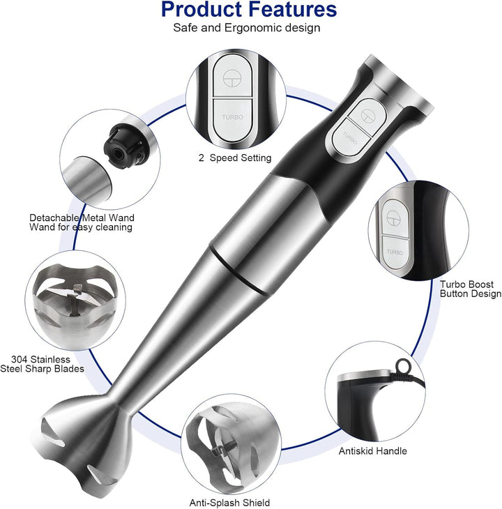 NWOUIIAY Stabmixer set 6-in-1 Pürierstab Edelstahl Set 1200W Stabmixer 600ml Messbecher, Schneebesen