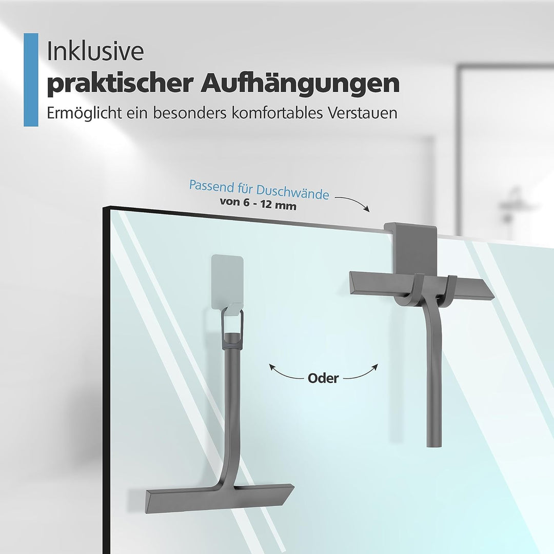 Duschabzieher Silikon Grau 23 cm Wischbreite - Scheibenabzieher mit Halterung - Duschkabinenabzieher
