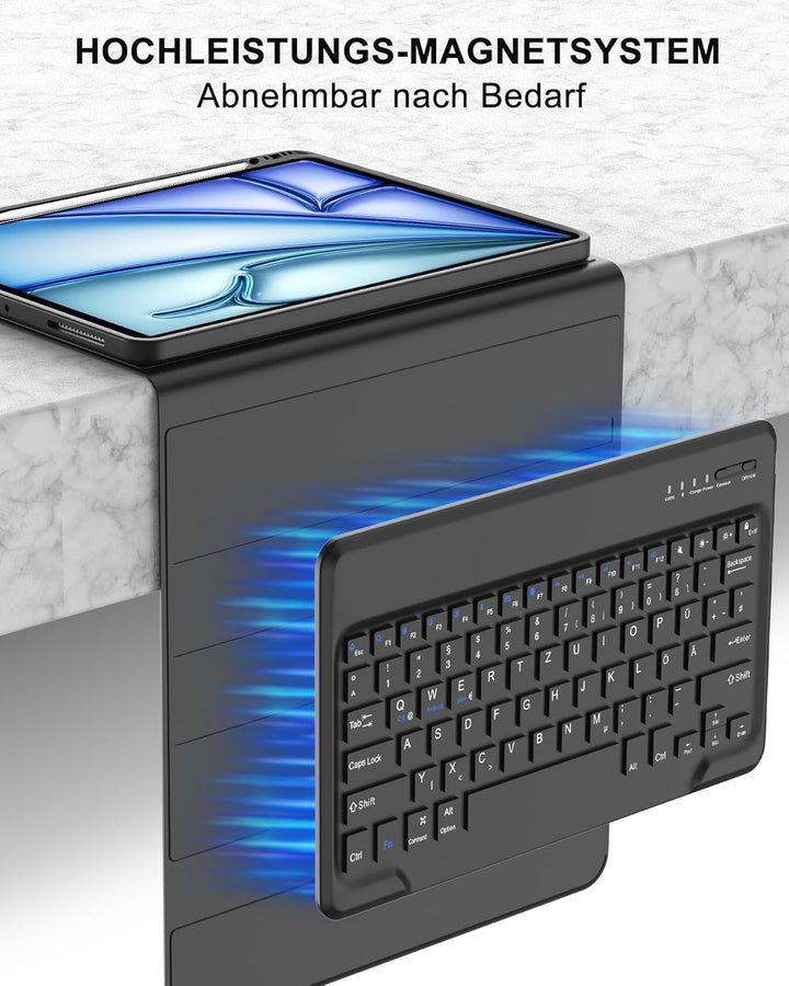 Hülle mit Tastatur für iPad Air 13" (2026 M4/2025 M3/2024 M2) & Pro 12.9" (2018-2022), Deutsches QWE