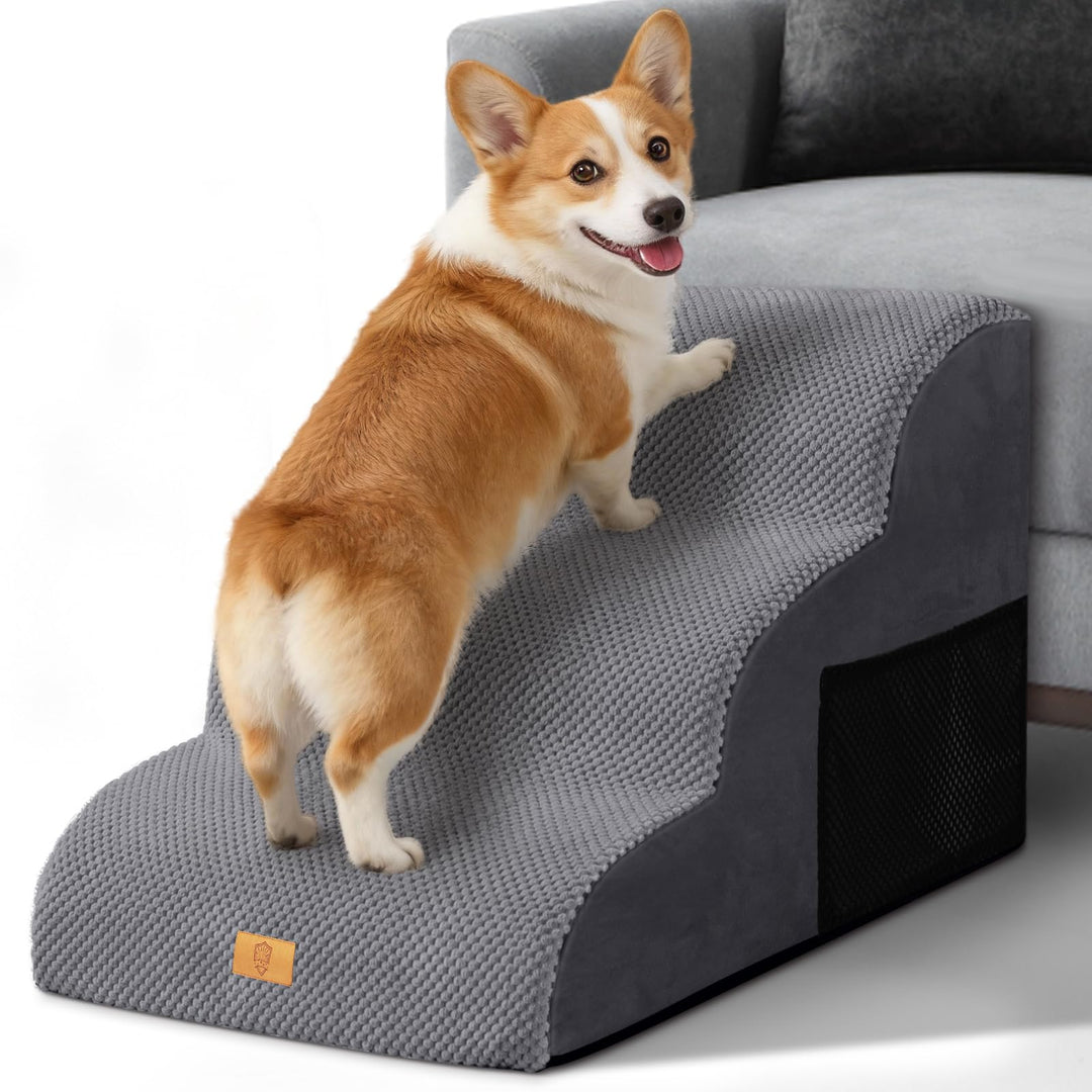 Thihome Hundetreppe 3 Stufen, rutschfeste Haustiertreppe für Kleine Hunde, Waschbarer Hundetreppe 40
