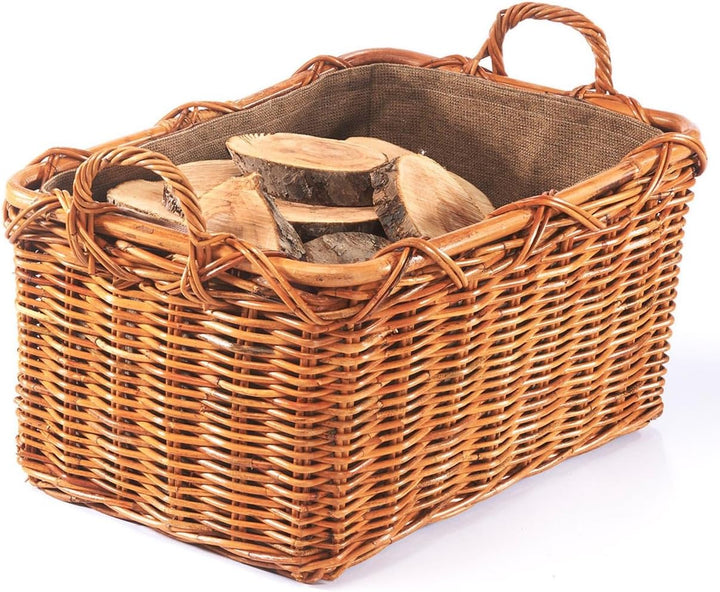 Holztrage Holzkorb für Kaminholz - Rattan Lacak mit abnehmbarem Leinenstoff Braun, Braun