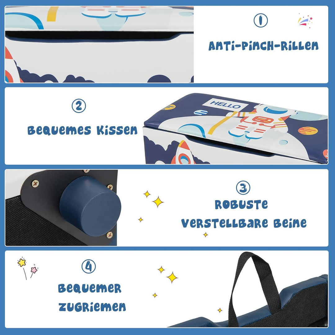 COSTWAY Gepolsterte Spielzeugkiste, Kinder Aufbewahrungsbox mit abnehmbarem Deckel, vielseitige Spie