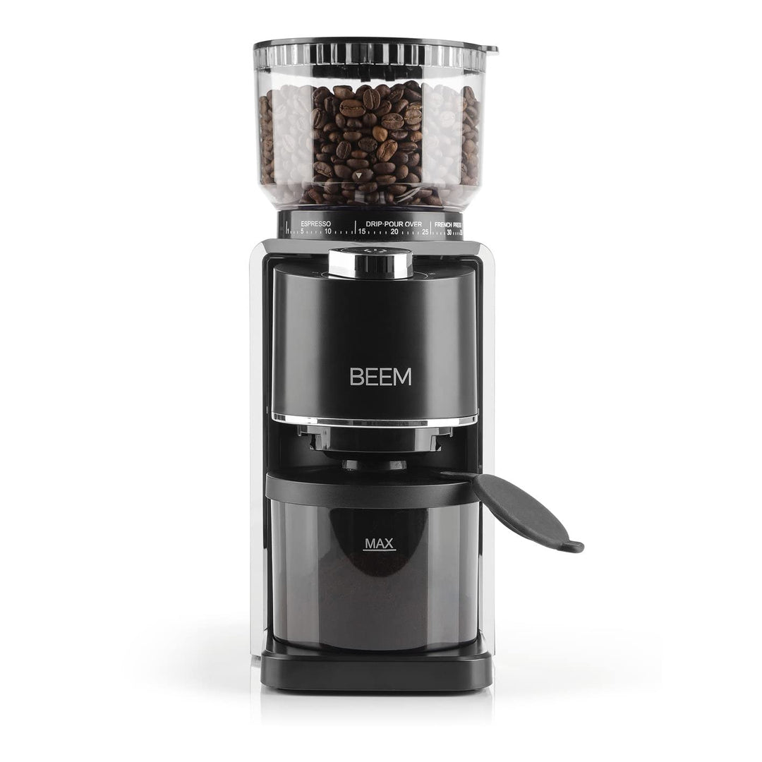 BEEM GRIND-PERFECT Elektrische Kaffeemühle - 250 g | 35-stufige Mahlgradeinstellung, Kegelmahlwerk,