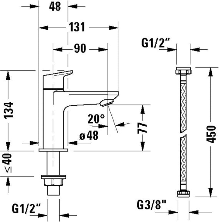 Duravit Wave Standventil (Auslauf Höhe 77 mm), Kaltwasser Waschtischmischer, Kaltwasserhahn Bad, Kal